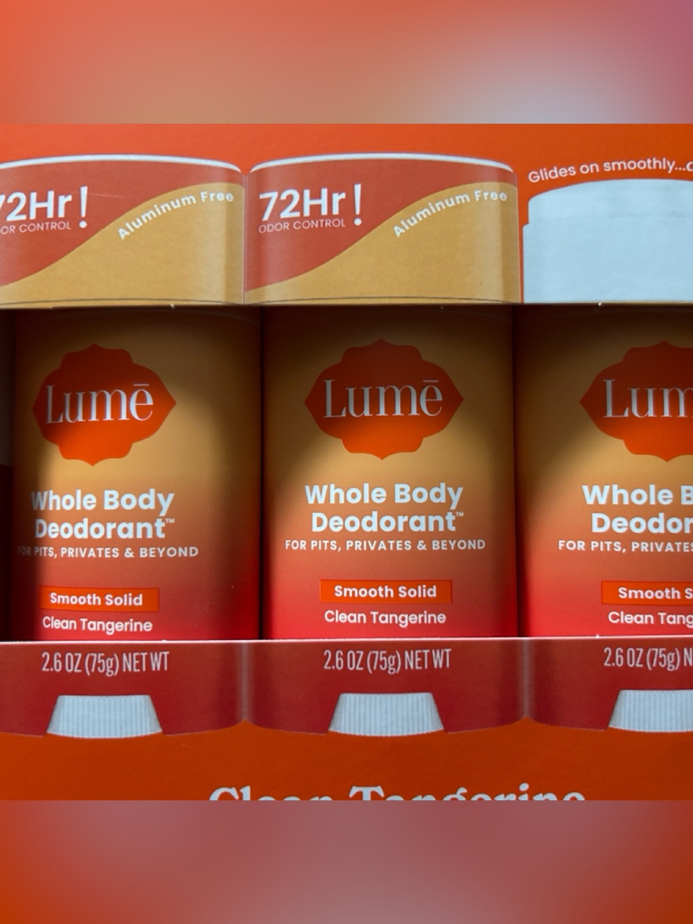 Lumē Whole Body Deodorant — Clean Tangerine 🍊(citrus) Smooth Solid, 3 x 75g ea